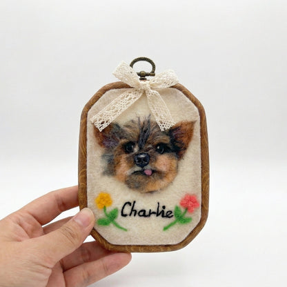 Custom felted pet portrait in an embroidery hoop
