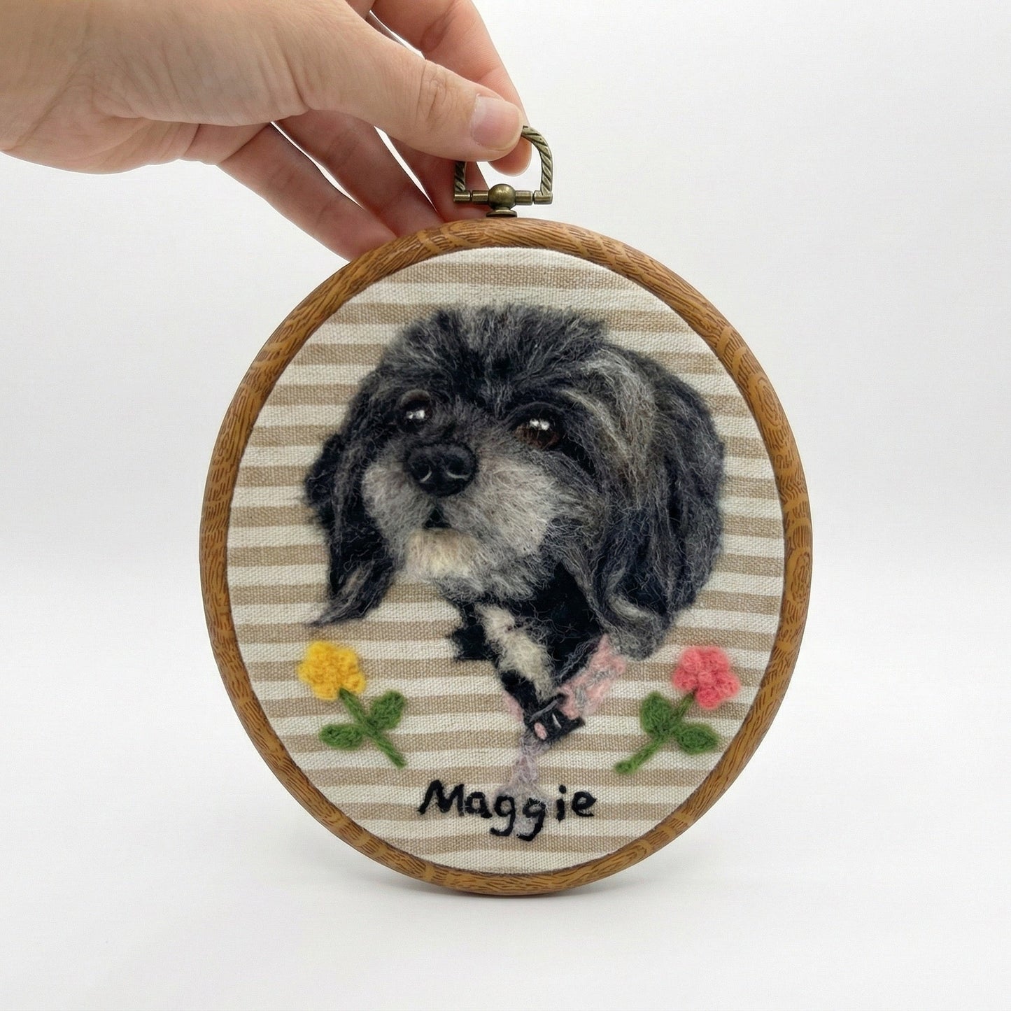 Felted pet hoop artwork by Pawloom Studio