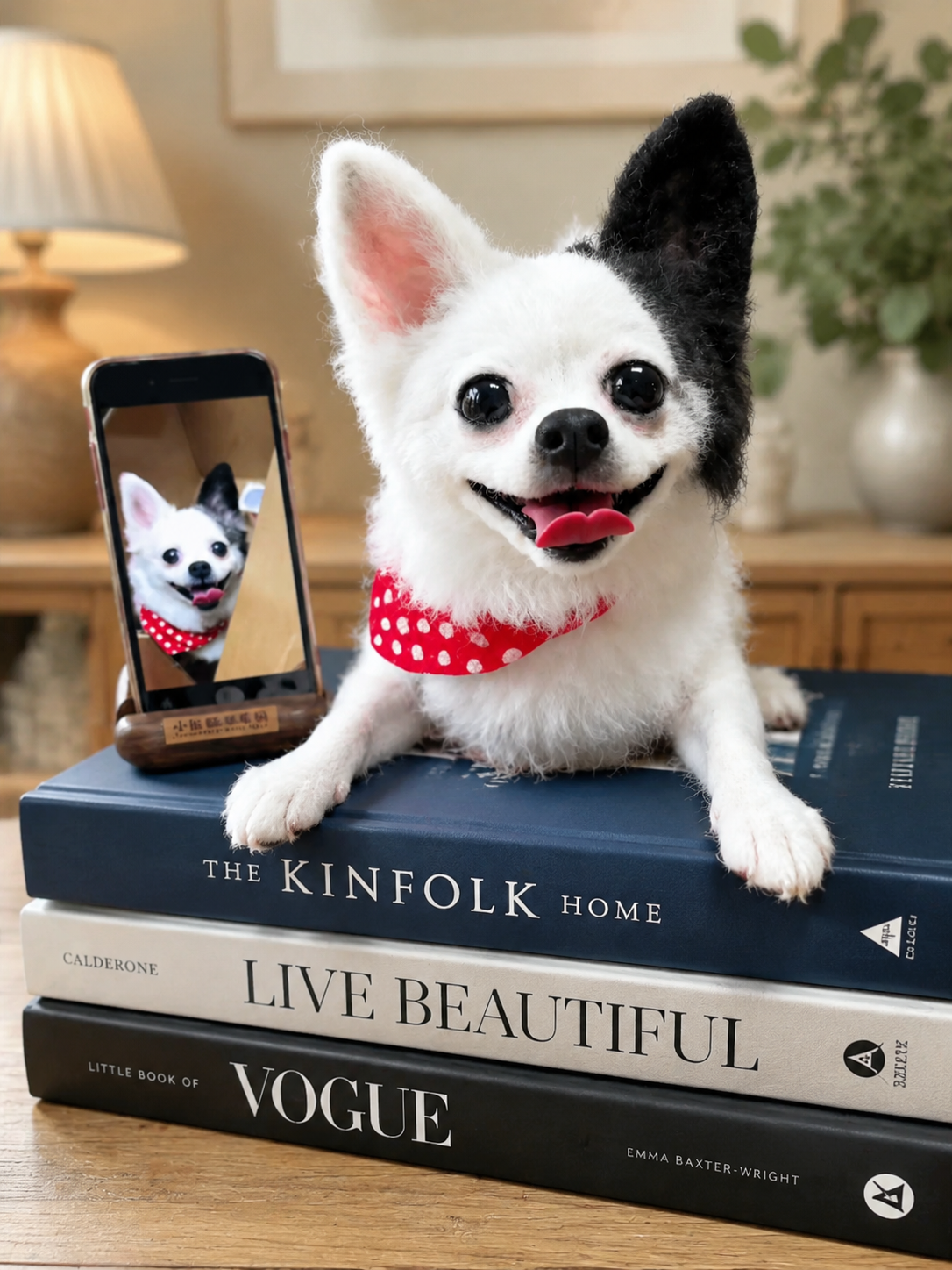 Handcrafted full-body wool dog figurine with reference photo