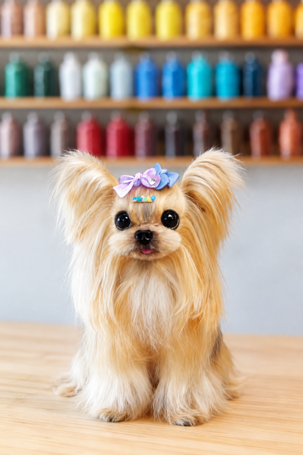 Detailed full-body wool Yorkshire terrier figurine by Pawloom Studio