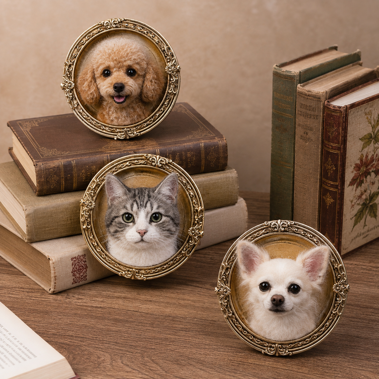 Collection of handcrafted mini framed pet portraits